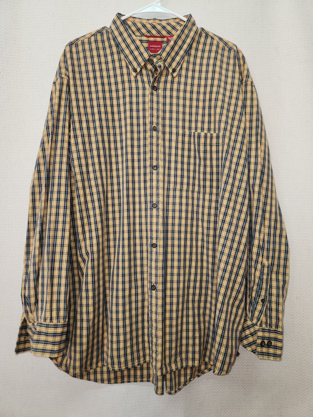Arrow Yellow and Blue Plaid Cotton Button Down Shirt